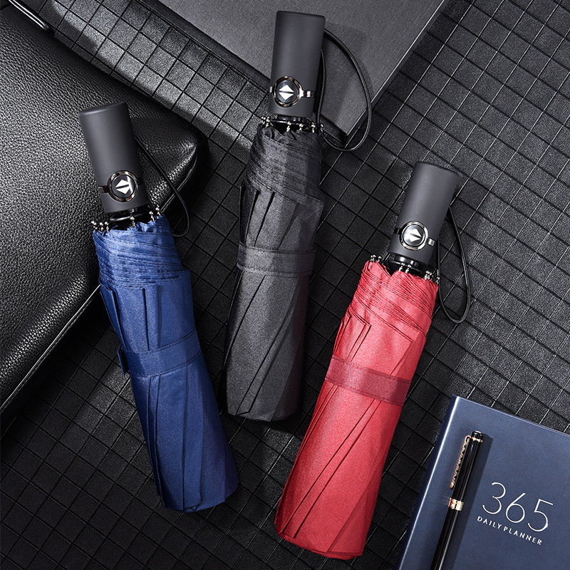 Custom Logo Color Windproof Waterproof Compact Outdoor Automatic 3 Fold Umbrella