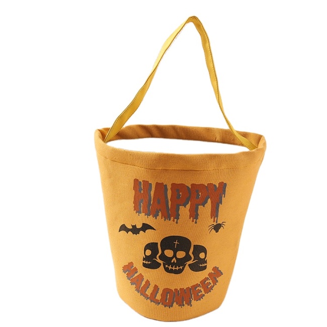 Wholesale Halloween  pumpkin candy canvas Tote bag foldable and reusable candy bucket and halloween bucket for kids party