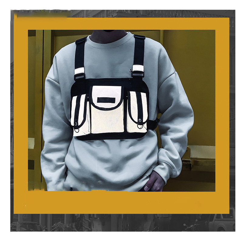 패션 스포츠 슬링 가슴 가방 반사 전술 장비 조끼 가방 남성 여성