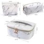 3Pcs Portable Travel Women Makeup Cosmetic Bag Waterproof Organizer Marble Toiletry Bags With Gold Zipper
