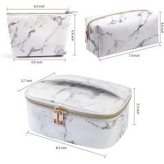 3Pcs Portable Travel Women Makeup Cosmetic Bag Waterproof Organizer Marble Toiletry Bags With Gold Zipper