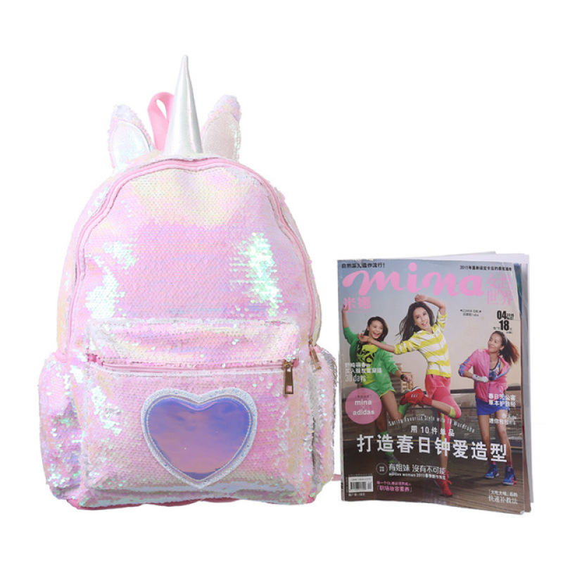 Fashion Cute Waterproof Kids Cartoon Sequin School Bags Unicorn Backpack For Girls