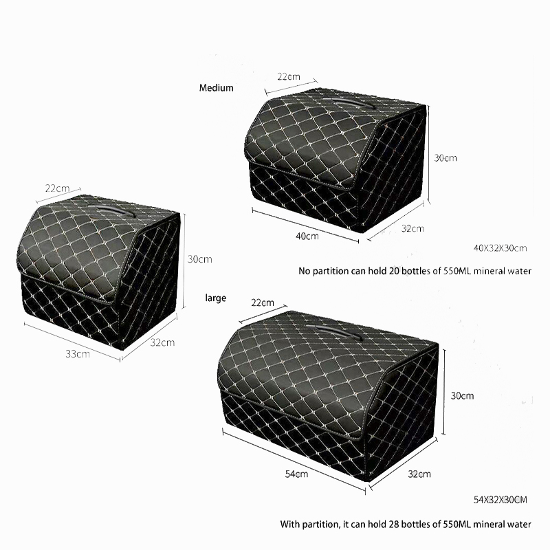Waterproof luxury PU Leather Car Trunk Organizer Washable Universal Folding Storage Box Organizer