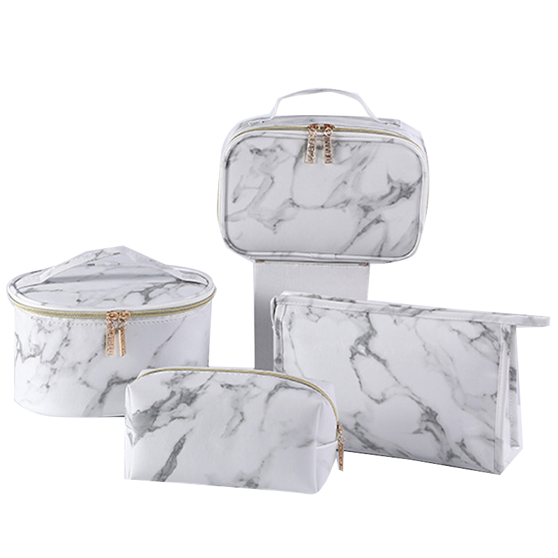 Custom Logo Marble Pattern Zipper Portable Waterproof Toiletry Organizer Travel Makeup Cosmetic Bag