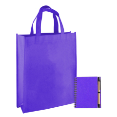custom logo paper Non woven promotional tote shopping bags with Notebook and Pen