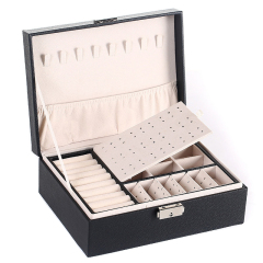 New Simple Double Layer Luxury Leather Ear Stud Box Jewelry Organizer Box With Lock New Simple Double Layer Luxury Leather Ear Stud Box Jewelry Organizer Box With Lock