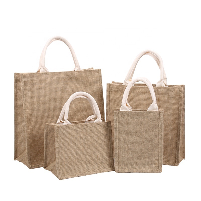 شعار مخصص مطبوع Eco Recycle Natural Waterproof بنجلاديش Gunny Jute Tote Bags