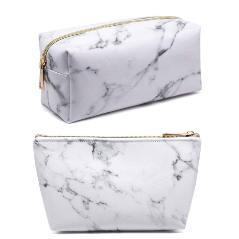 New Design Luxury Large Capacity Marble Pattern Makeup Bag Pu Leather Cosmetic Bag For Women