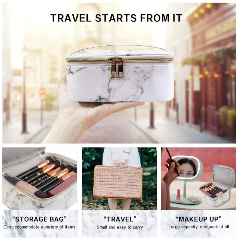 3Pcs Portable Travel Women Makeup Cosmetic Bag Waterproof Organizer Marble Toiletry Bags With Gold Zipper