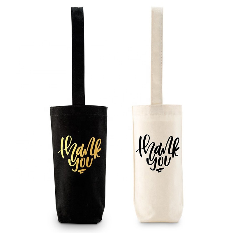 Mini foldable Wine women Cotton canvas tote bags wine bag with custom printed logo