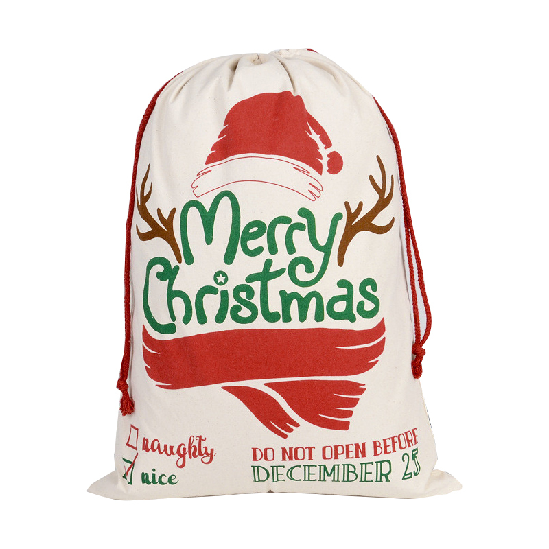 New Wholesale Customized Eco-friendly Canvas Cotton Christmas Blank Sublimation Santa Sack