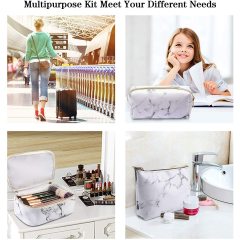 3Pcs Portable Travel Women Makeup Cosmetic Bag Waterproof Organizer Marble Toiletry Bags With Gold Zipper