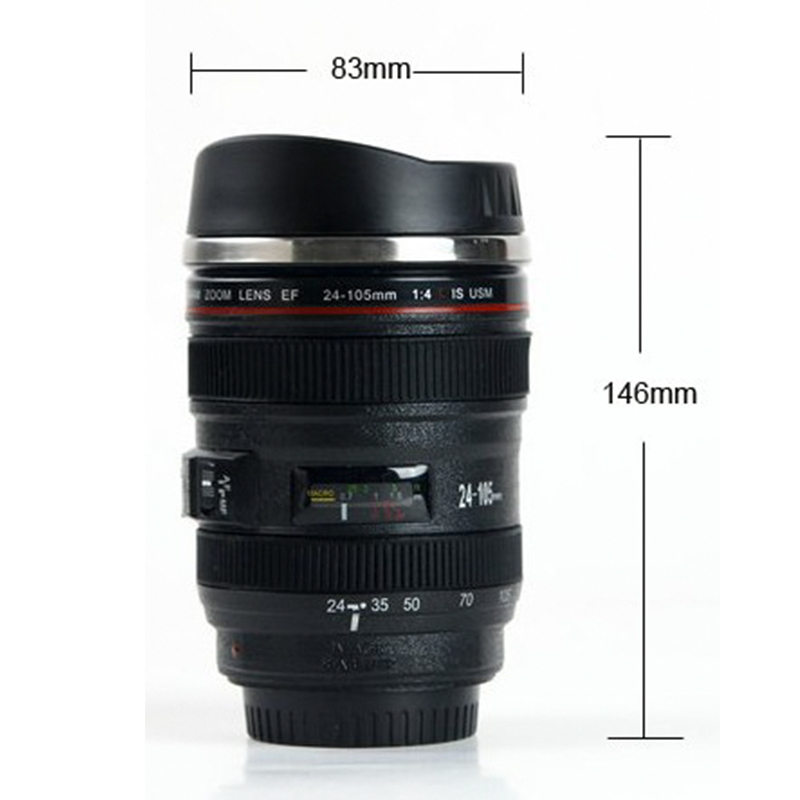 Hot Sale Custom Travel Eco Friendly Stainless Steel Self Stirring Camera Lens Coffee Mug