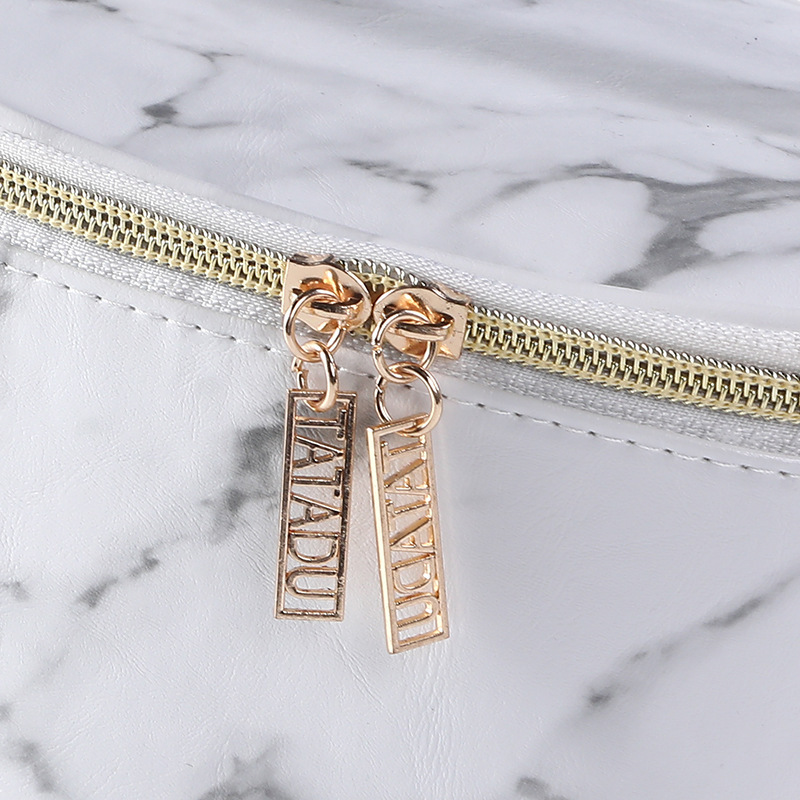 Custom Logo Marble Pattern Zipper Portable Waterproof Toiletry Organizer Travel Makeup Cosmetic Bag