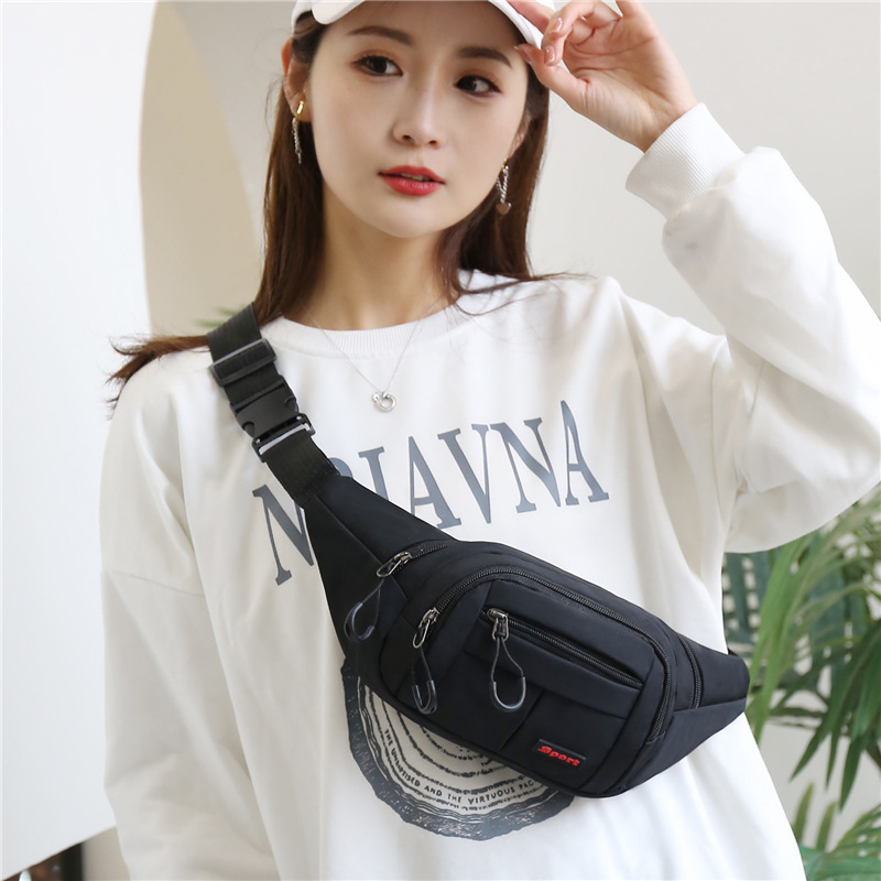 Large Capacity Waterproof Casual Fashion Black Nylon Waist Bag Girl Fanny Packs
