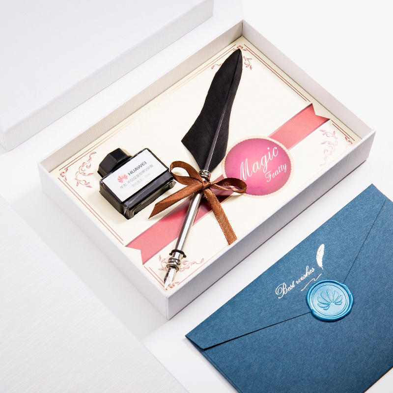 Custom Logo Popular Calligraphy Quill Feather Pens And Ink Set With Box