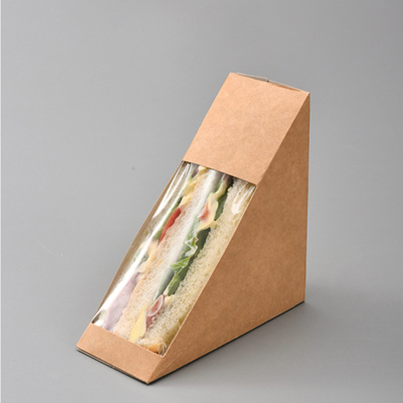 Wholesale clear Sandwich Packing Kraft Paper Lunch Box Custom Food Disposable Breakfast Bread Packaging Sandwich Box
