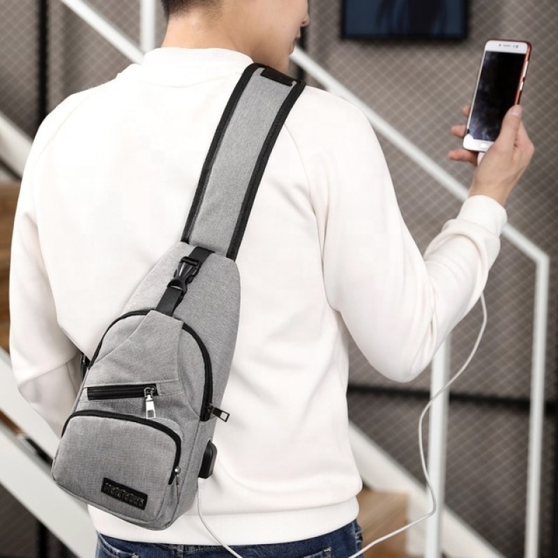 Custom Logo Designer Waterproof Small Travel Sports Usb CrossBody Chest Sling Bag For Men