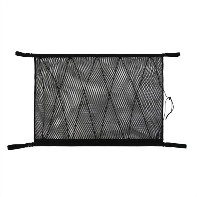 Adjustable Double Layer Foldable Car Ceiling Roof Mesh Storage Net Bag with Zipper Pocket and Elastic Ropes Support