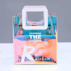 Hot Sell Female Fashion Cheap Pvc Clear Laser Holographic Tote Shopping Bag