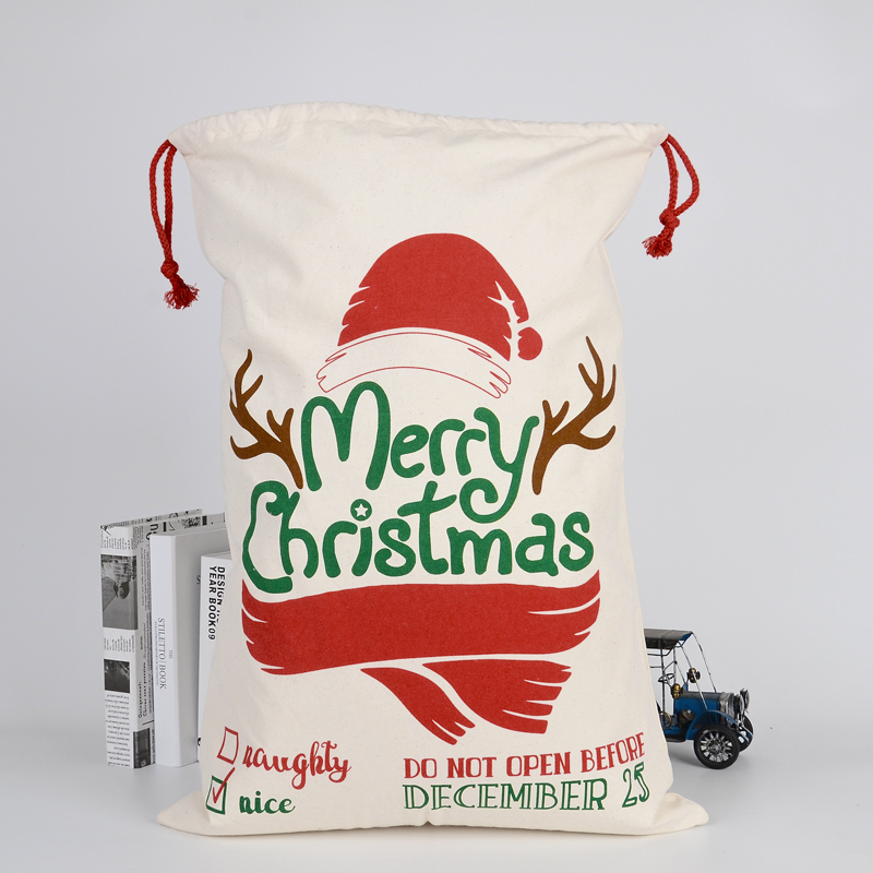 New Wholesale Customized Eco-friendly Canvas Cotton Christmas Blank Sublimation Santa Sack