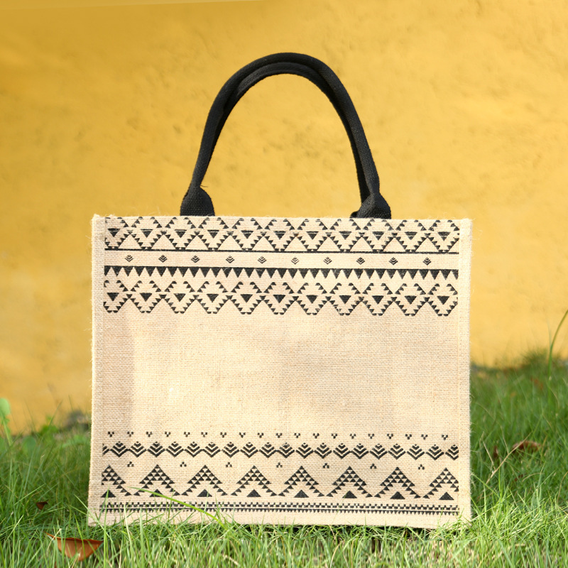 Wholesale Natural Reusable Grocery Linen Burlap Shopping Tote Bag With Ribbon