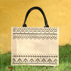 Wholesale Natural Reusable Grocery Linen Burlap Shopping Tote Bag With Ribbon