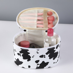 High Quality PU Leather Cow Print Travel Makeup Bag Ladies Cosmetic Toiletry Bag For Women