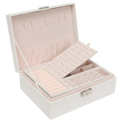 New Simple Double Layer Luxury Leather Ear Stud Box Jewelry Organizer Box With Lock