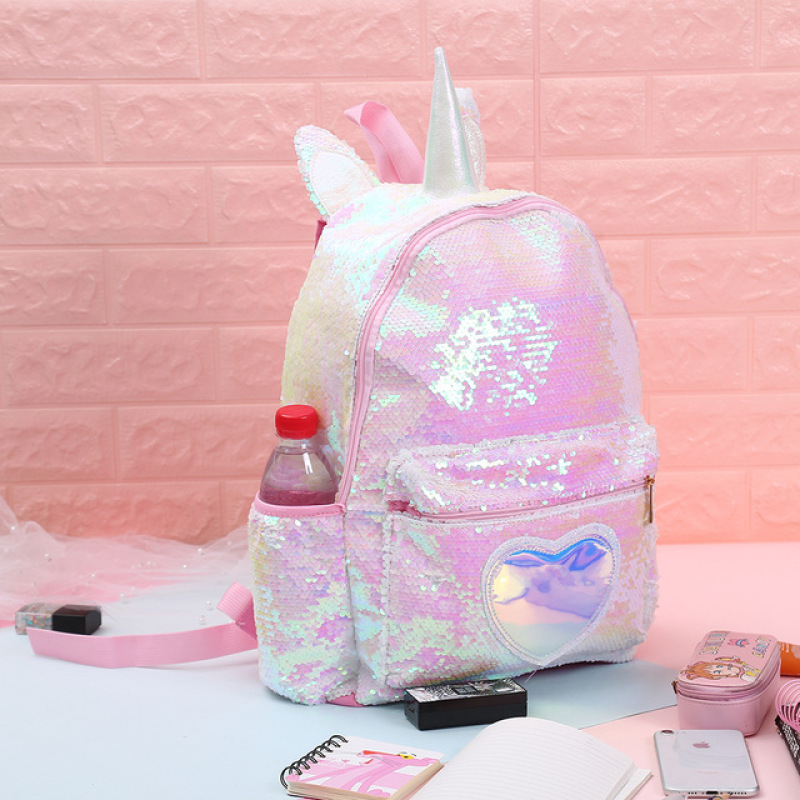 Fashion Cute Waterproof Kids Cartoon Sequin School Bags Unicorn Backpack For Girls