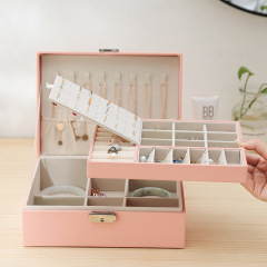 New Simple Double Layer Luxury Leather Ear Stud Box Jewelry Organizer Box With Lock