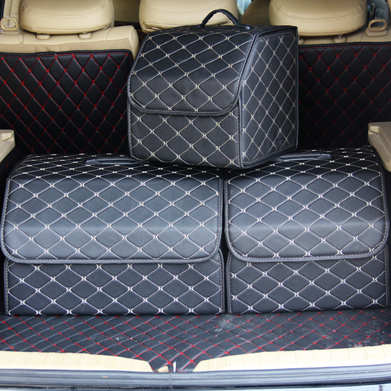Waterproof luxury PU Leather Car Trunk Organizer Washable Universal Folding Storage Box Organizer