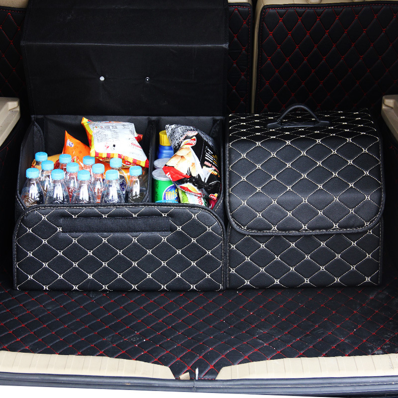 Waterproof luxury PU Leather Car Trunk Organizer Washable Universal Folding Storage Box Organizer
