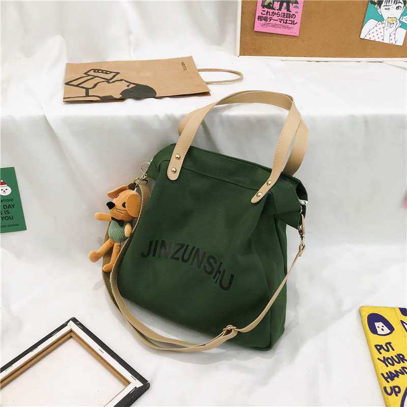 Women's Fashion Wholesale Tote Bags Canvas Cotton Crossbody Shoulder Bag With Pendant