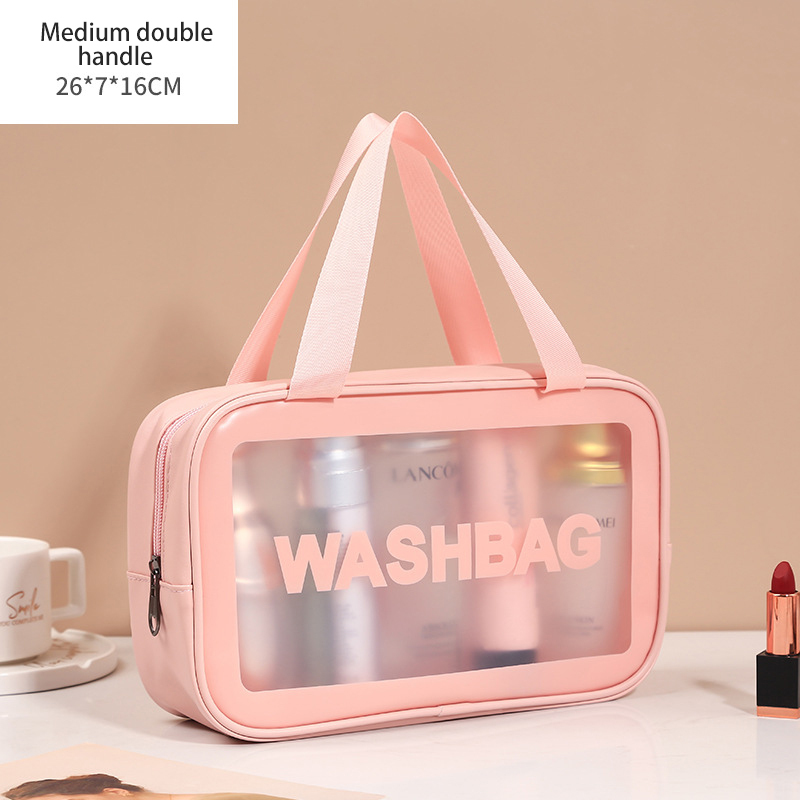 Waterproof Custom Luxury Pink Pu PVC Clear MakeUp Beauty Cosmetic Bag Wth Printed Logo