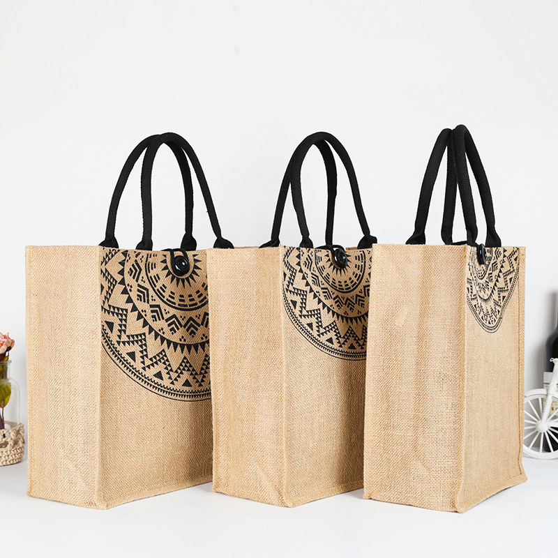 Wholesale Custom Printed Burlap Eco Reusable Shopping Jute Tote Bag