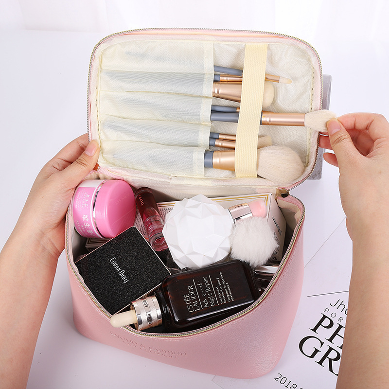 New Design Portable Saffiano Waterproof Travel Pu Leather Pouch MakeUp Cosmetic Bag