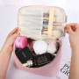 New Design Portable Saffiano Waterproof Travel Pu Leather Pouch MakeUp Cosmetic Bag