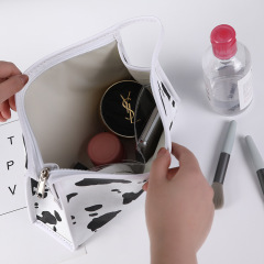 High Quality Personalized Custom Logo Cow Print Pu Leather Cosmetic Toiletry Makeup Brush Bag