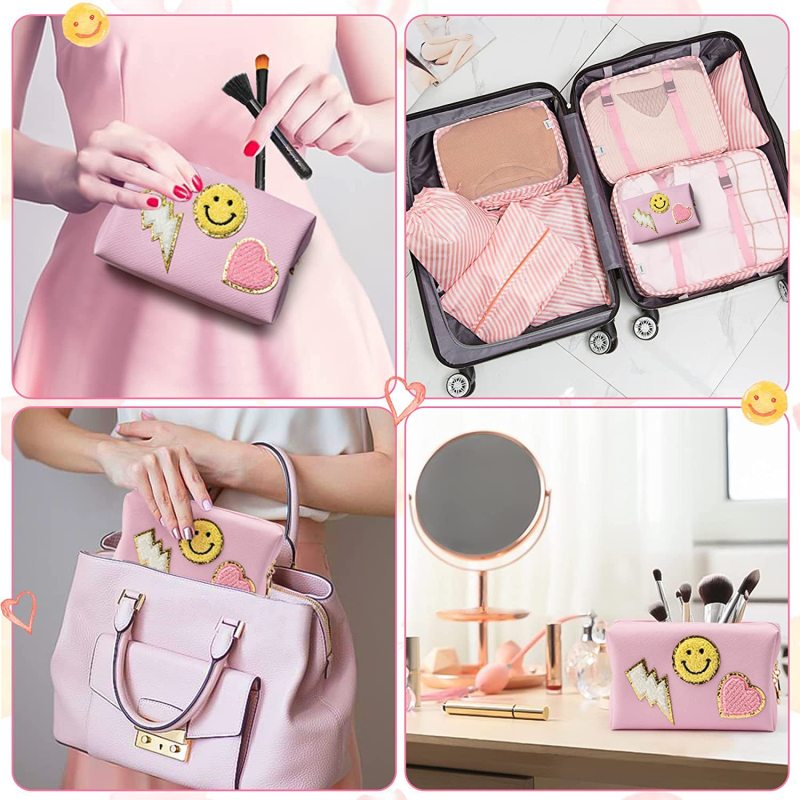 Customized Travel Waterproof Pu Leather Ladies Cute Pink Small Makeup Cosmetic Bag