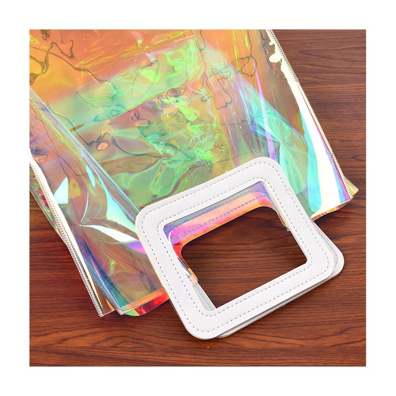 Custom Shopping Bags Logo Printed Transparent Pvc Handbags Laser Handle Beach Bag Holographic Tote Bag