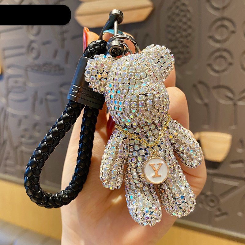 New Luxury Rhinestone Bear Keychain Woman Car Bag Pendant Key Chains Couple Gift Wholesale