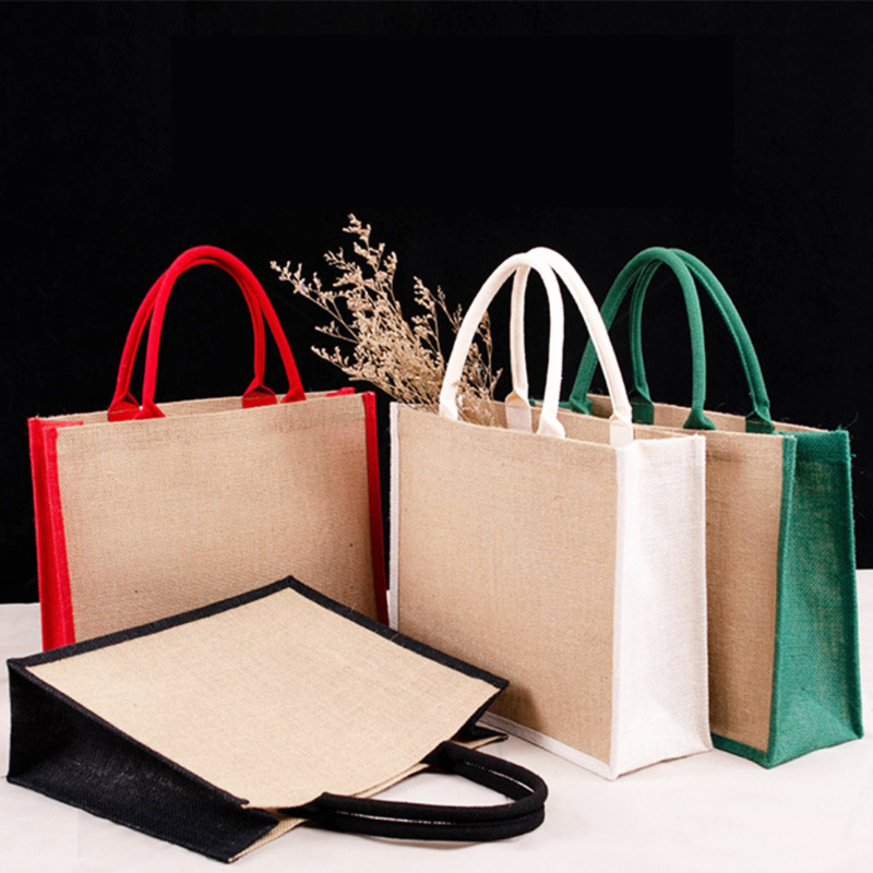 Wholesale Plain Custom Printed Large Natural Colourful Jute Tote Shopping Bag