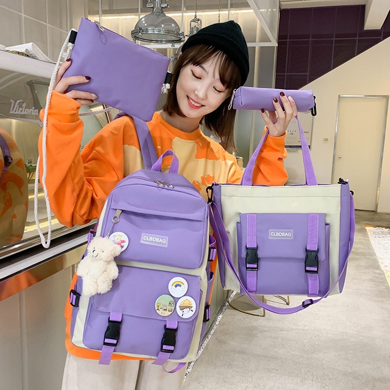 Hot Sale Customized Waterproof Travel 4 in 1 Primary Student Pretty Girls Backpack School Bag Set
