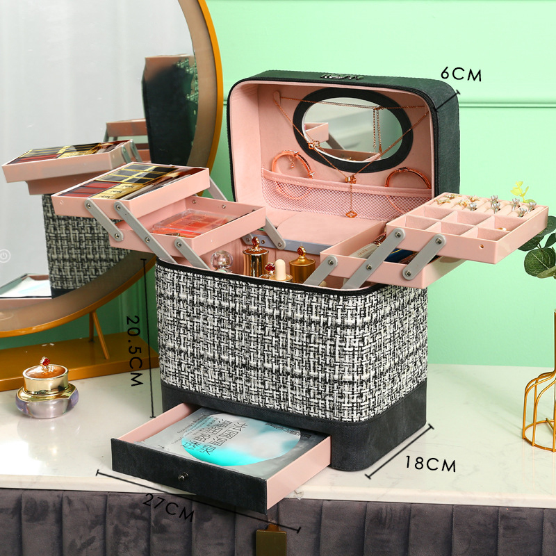 Custom Multi-Layer Portable Women Toiletry Bag Travel Makeup Cosmetic Case With Zipper