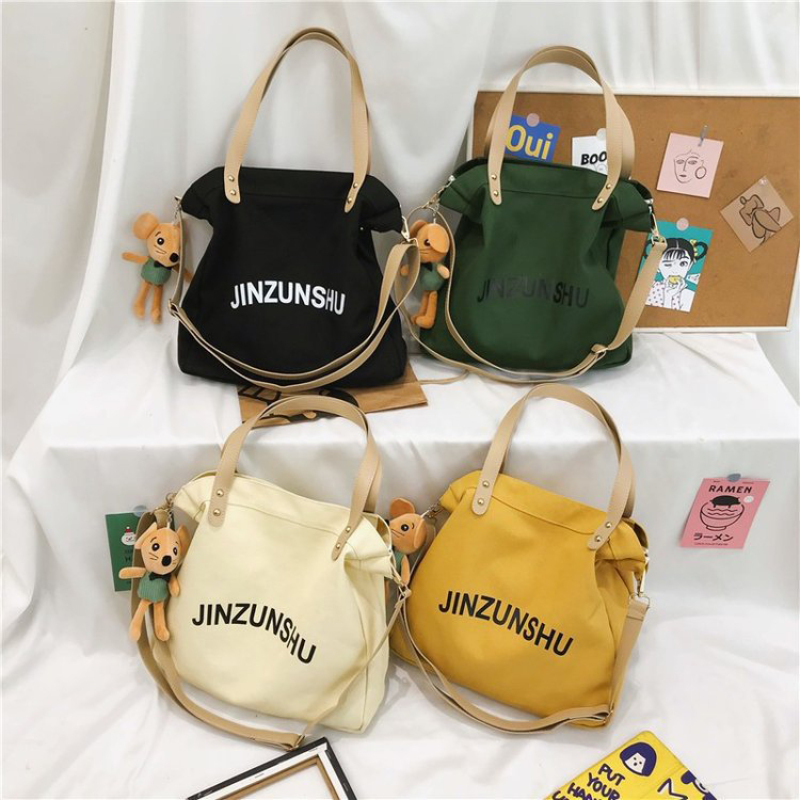 Women's Fashion Wholesale Tote Bags Canvas Cotton Crossbody Shoulder Bag With Pendant