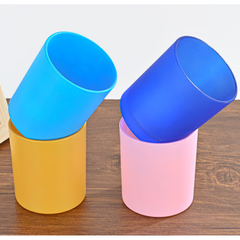 Customized Logo Multicolor Frosted Glass Scented Candles Cups jar With Lid