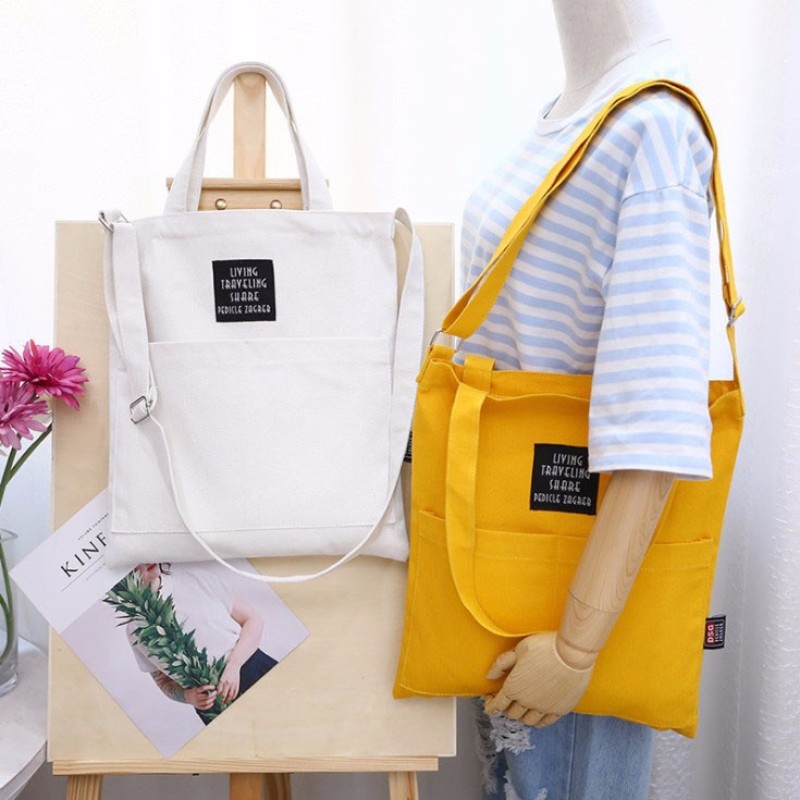 Custom Print Logo ECO Friendly Canvas Shoulder Tote Bag Women Reusable Shopping Bags