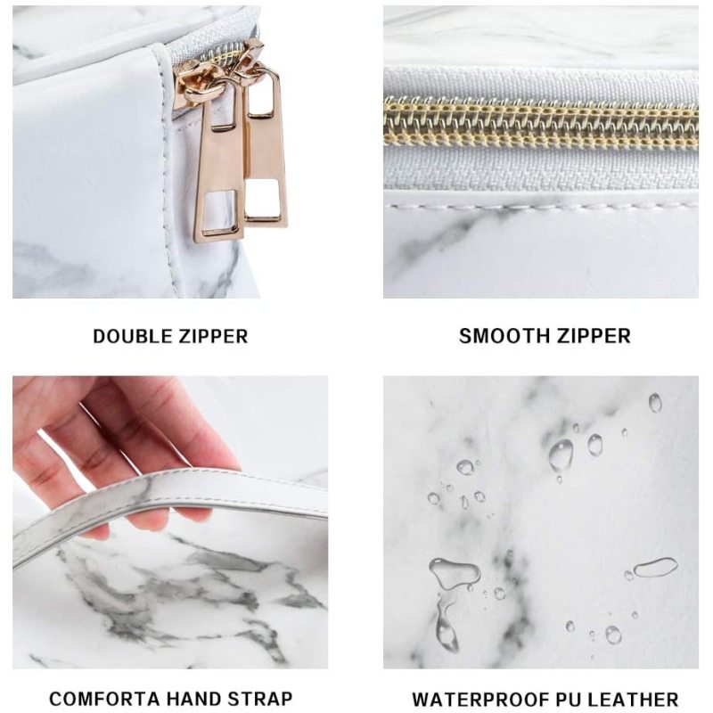 3Pcs Portable Travel Women Makeup Cosmetic Bag Waterproof Organizer Marble Toiletry Bags With Gold Zipper