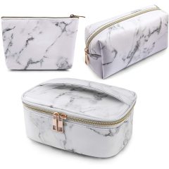 3Pcs Portable Travel Women Makeup Cosmetic Bag Waterproof Organizer Marble Toiletry Bags With Gold Zipper 3Pcs Portable Travel Women Makeup Cosmetic Bag Waterproof Organizer Marble Toiletry Bags With Gold Zipper